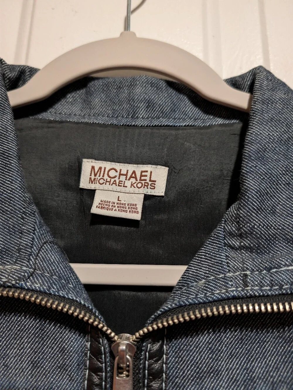 Michael Kors Denim Leather Trim Jacket Skirt Set Size L 12